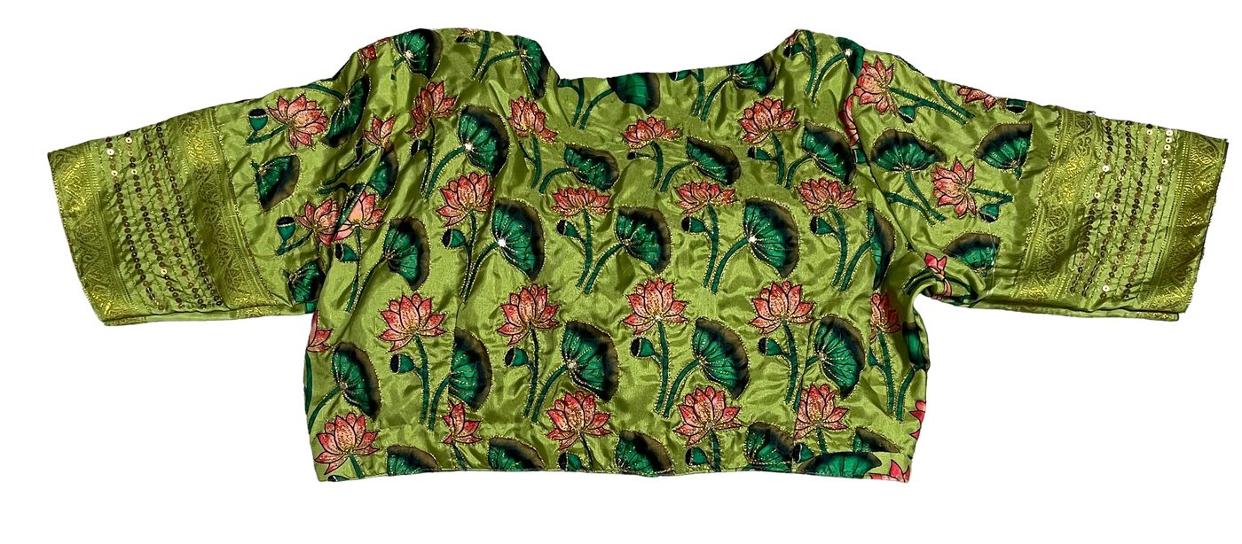 Hand worked Green Pichwai Print Blouse