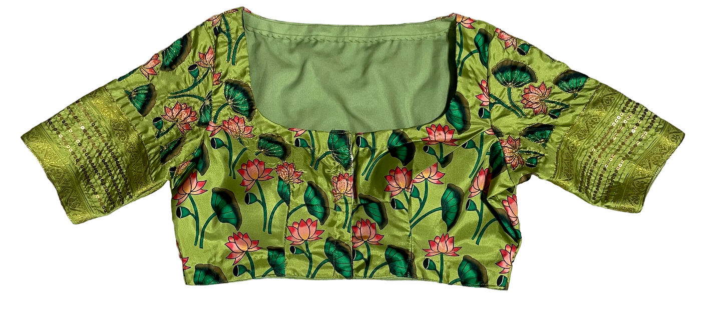 Hand worked Green Pichwai Print Blouse