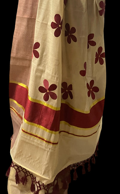 Kerala tissue saree with flower embroidery