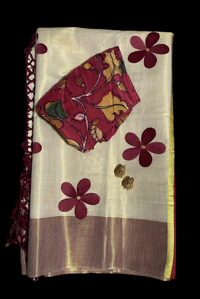 Kerala tissue saree with flower embroidery