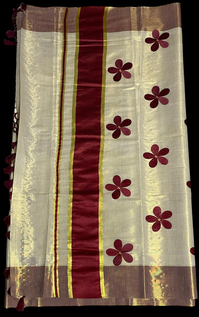 Kerala tissue saree with flower embroidery