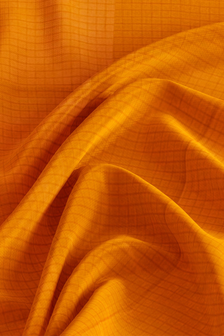 Mango yellow small checks semi tussar silk saree