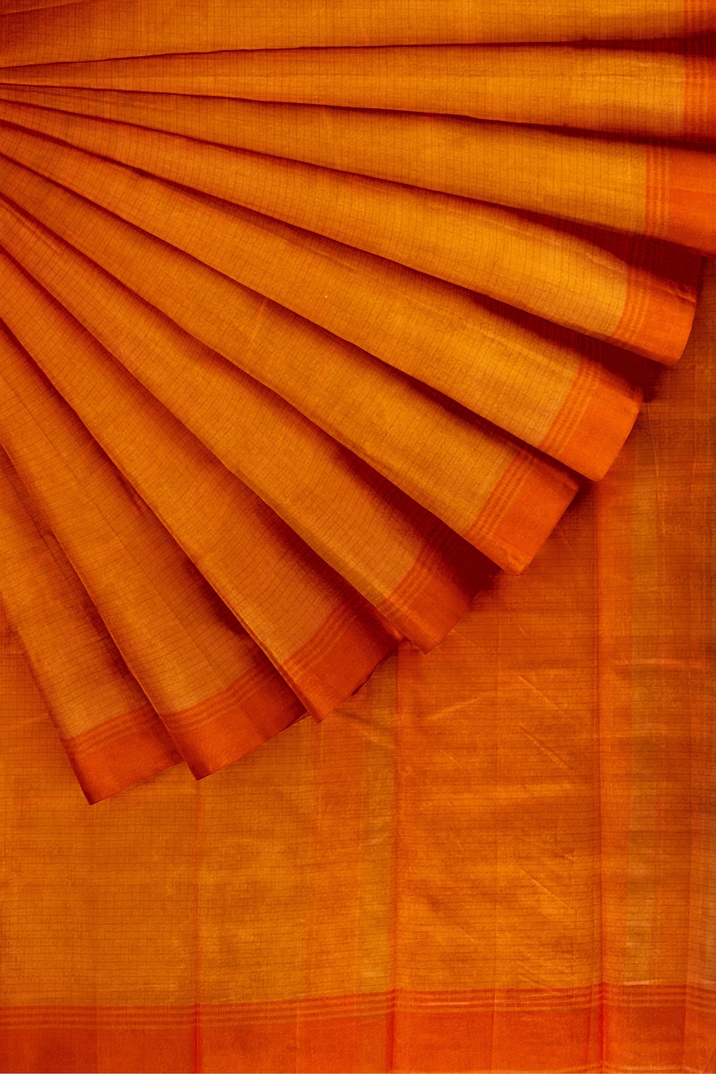 Mango yellow small checks tussar silk saree