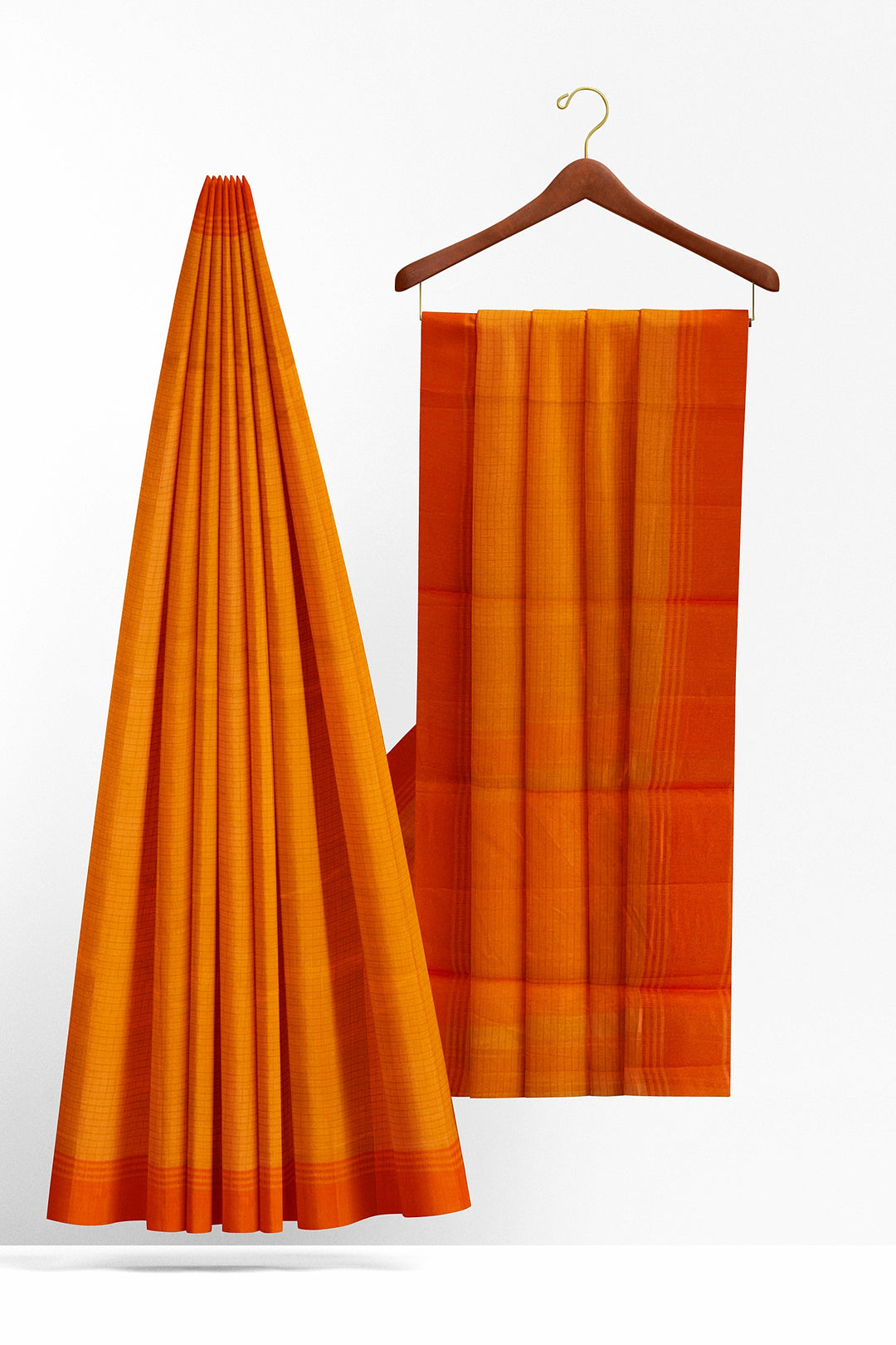 Mango yellow small checks semi tussar silk saree