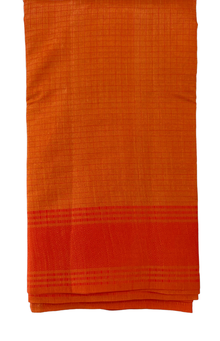 Mango yellow small checks semi tussar silk saree