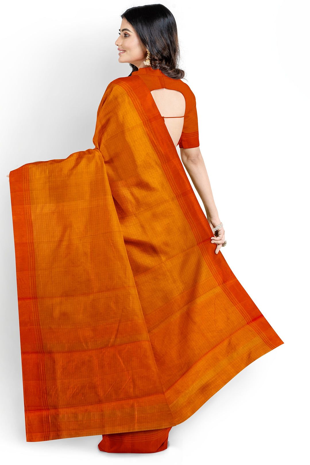 Mango yellow small checks semi tussar silk saree