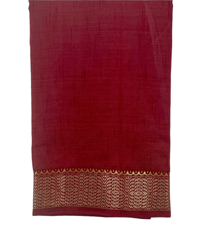 Maroon tussar silk saree with gold and dull gold zari border