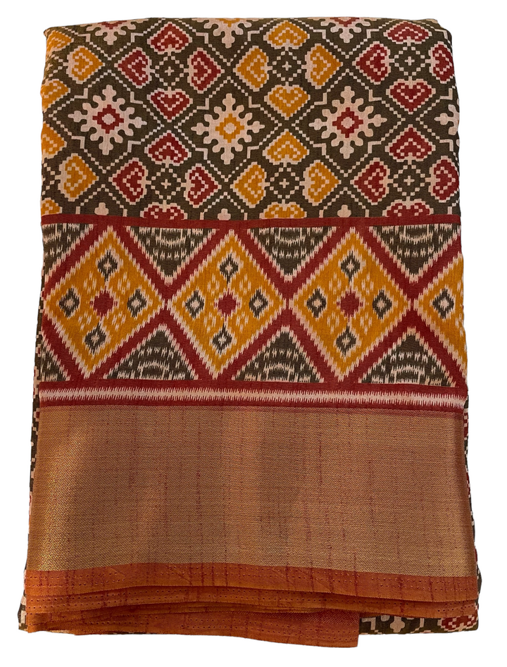 Mehndi green Patola print silk saree with zari border