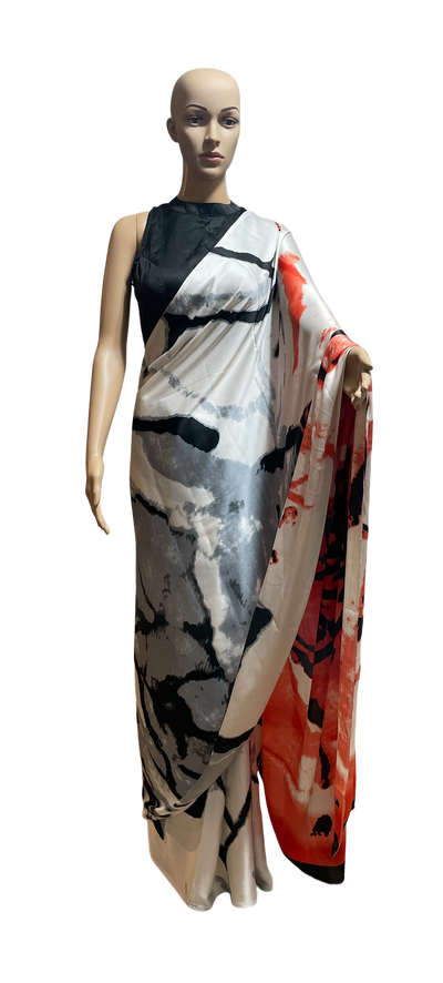 Multi Color Japan Satin saree and blouse set