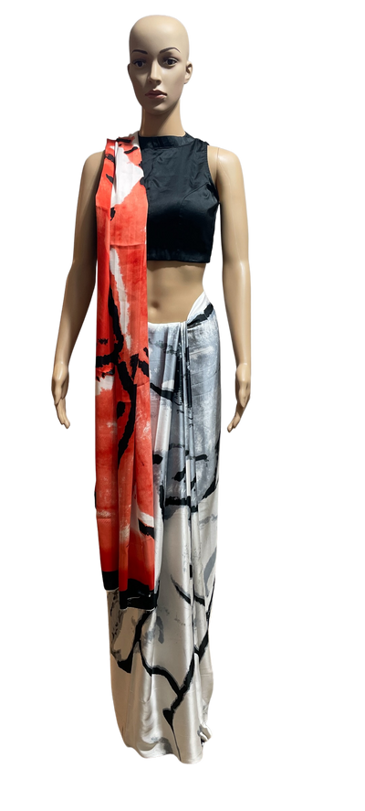 Multi Color Japan Satin saree and blouse set