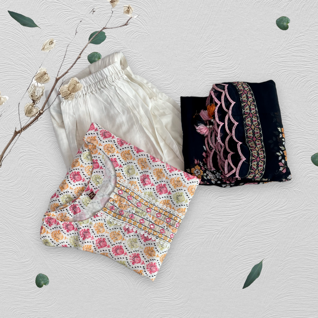 Multi color Silk Kurta set with Dupatta