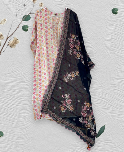 Multi color Silk Kurta set with Dupatta