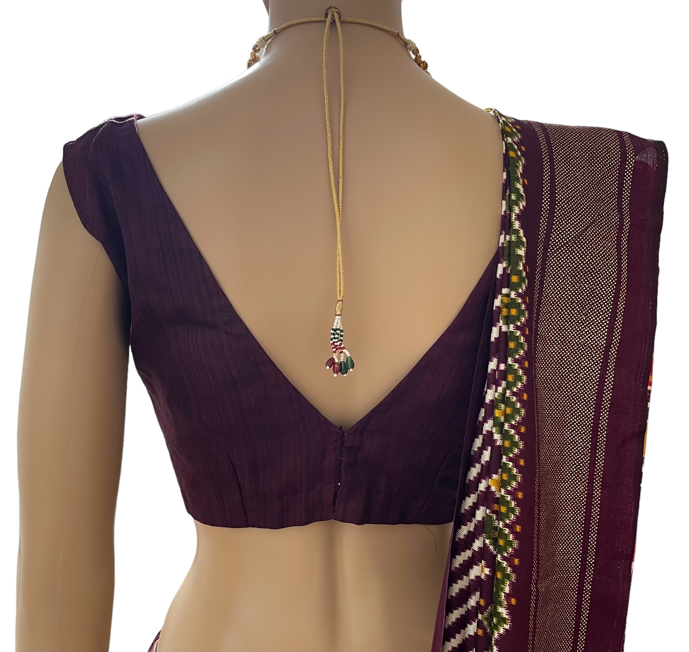 Wine and White Lehariya Patola Saree and blouse set