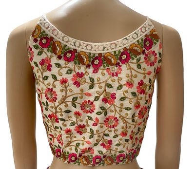 White floral embroidered spaghetti strap blouse