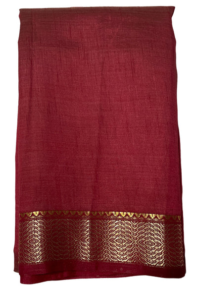 Brick Red tussar silk saree with gold and dull gold zari border