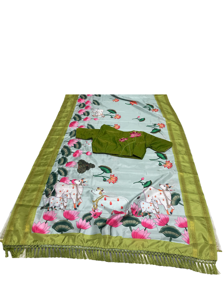 Pichwai print Gadwal silk saree and blouse set