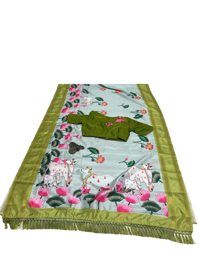 Pichwai print Gadwal silk saree and blouse set