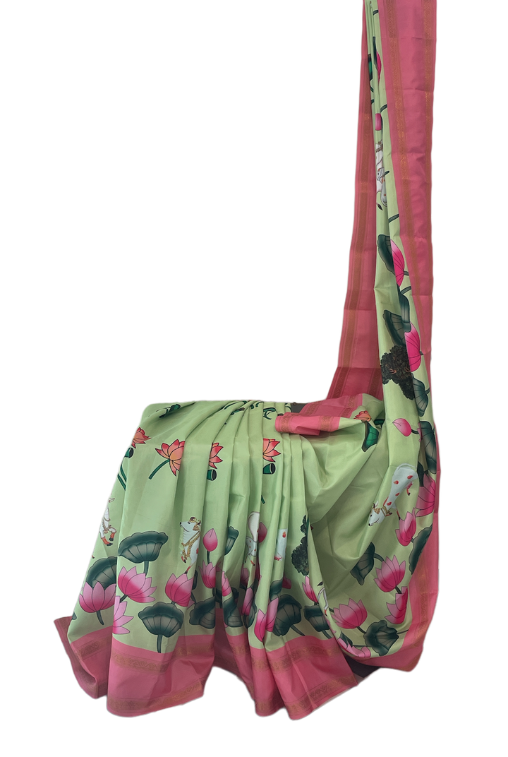 Pichwai print Gadwal silk saree and blouse set