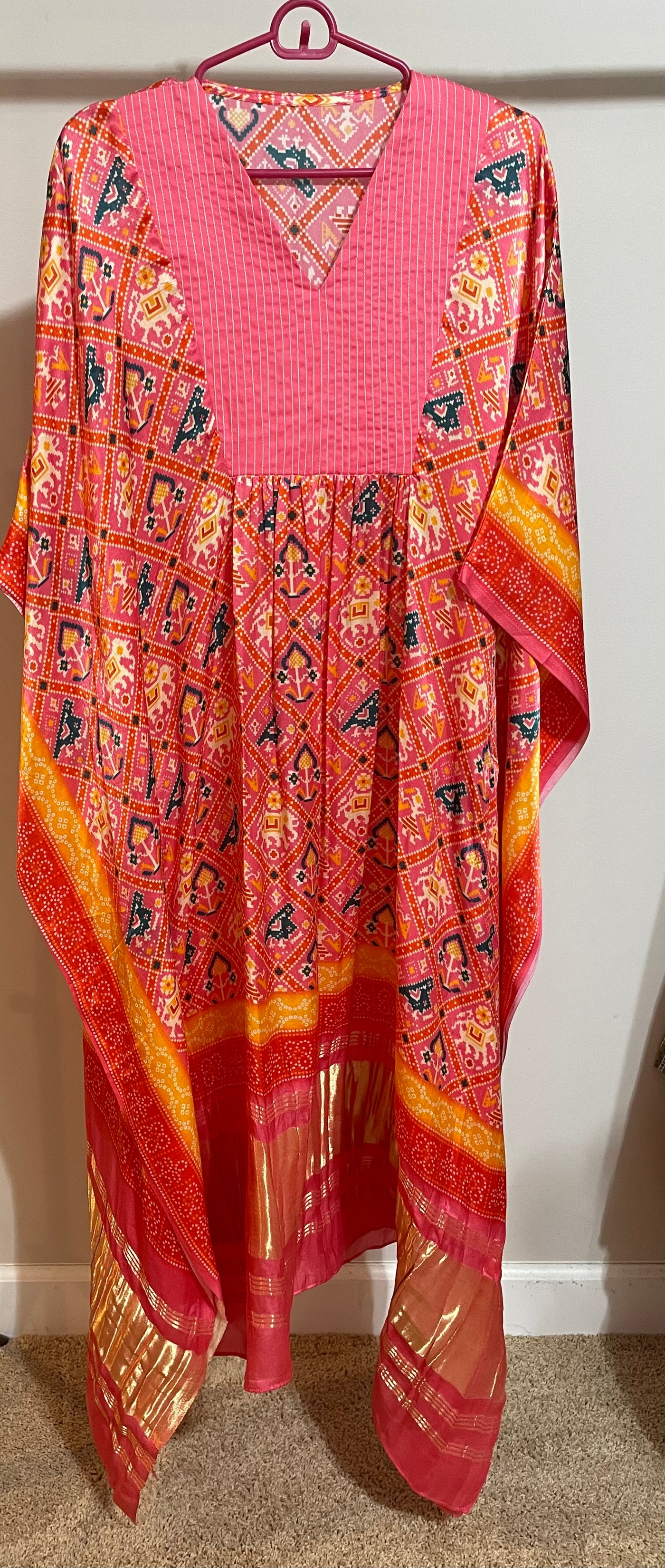 Pink Gajji Silk Kaftan Set