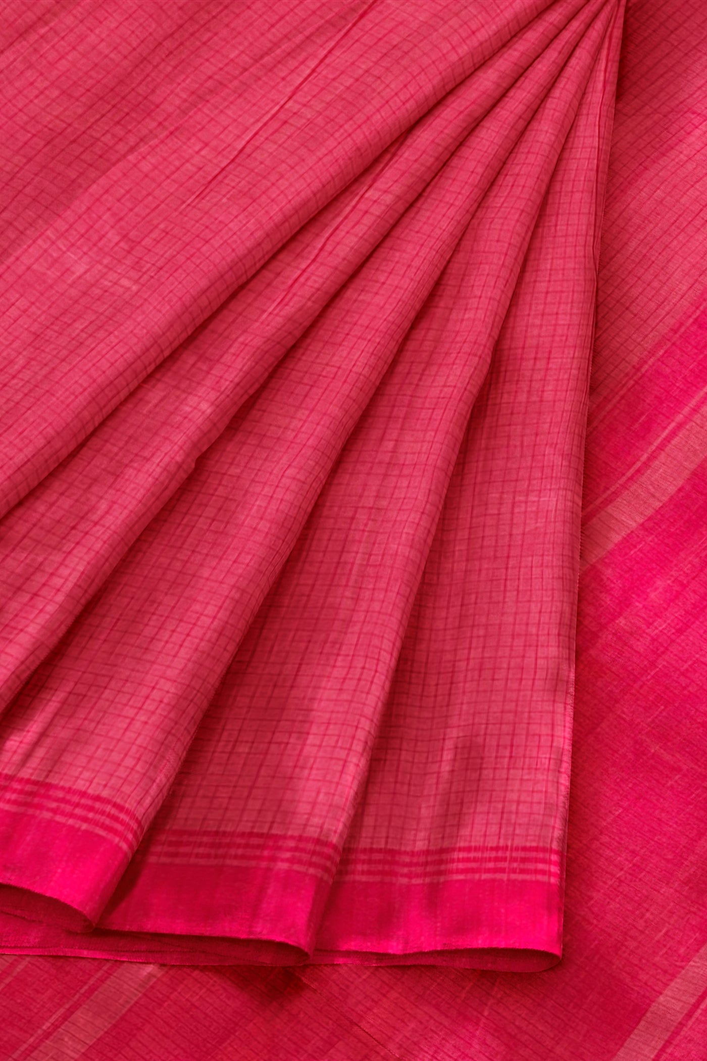 Pink small checks tussar silk saree