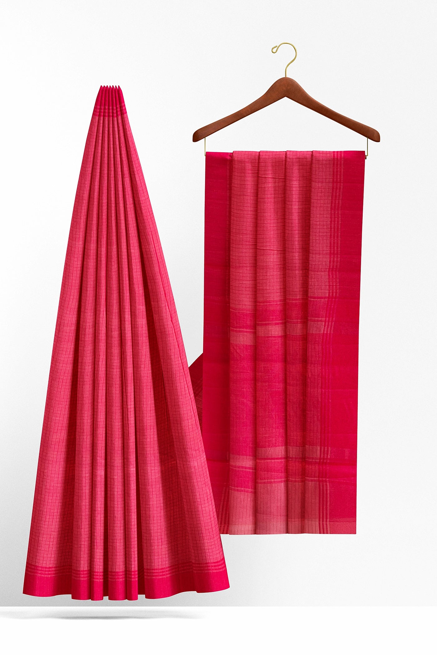 Pink small checks tussar silk saree