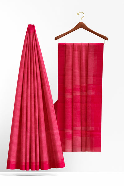 Pink small checks tussar silk saree