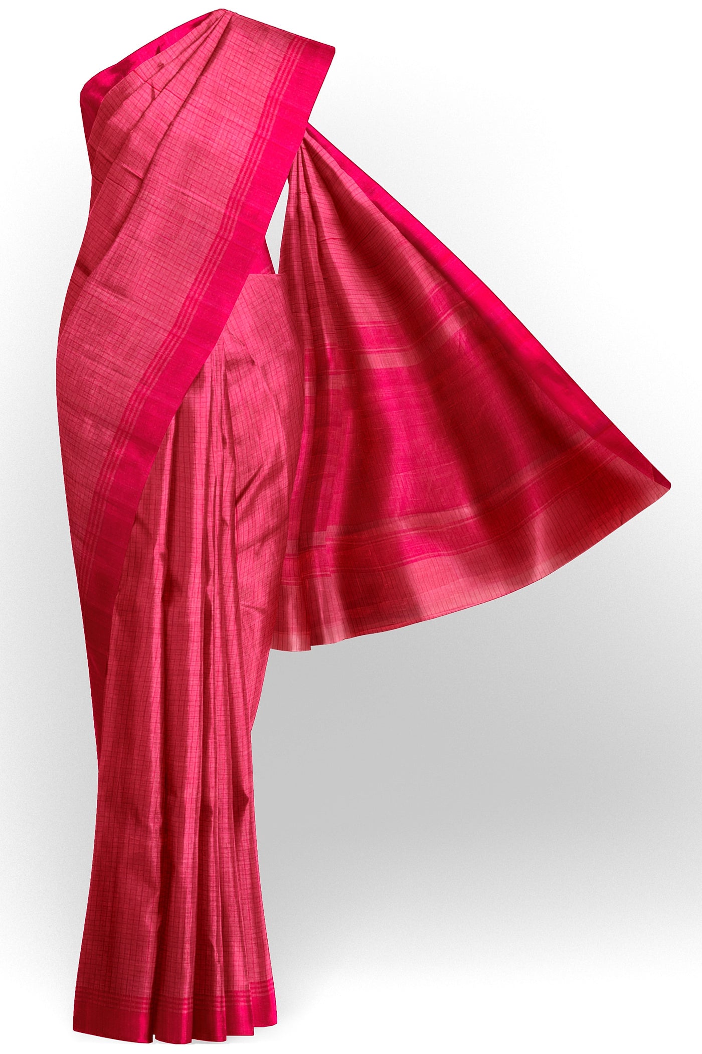 Pink small checks tussar silk saree