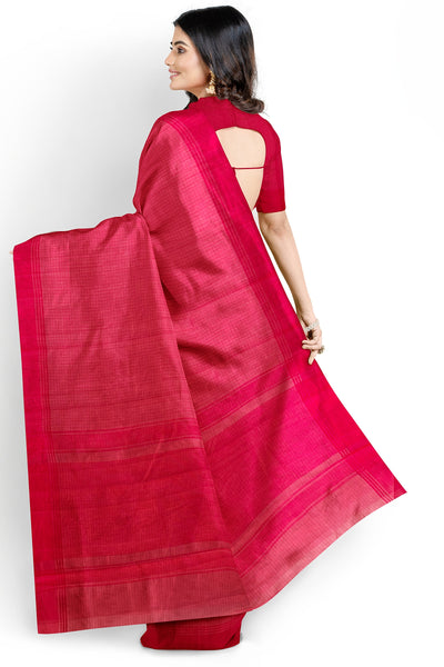 Pink small checks tussar silk saree