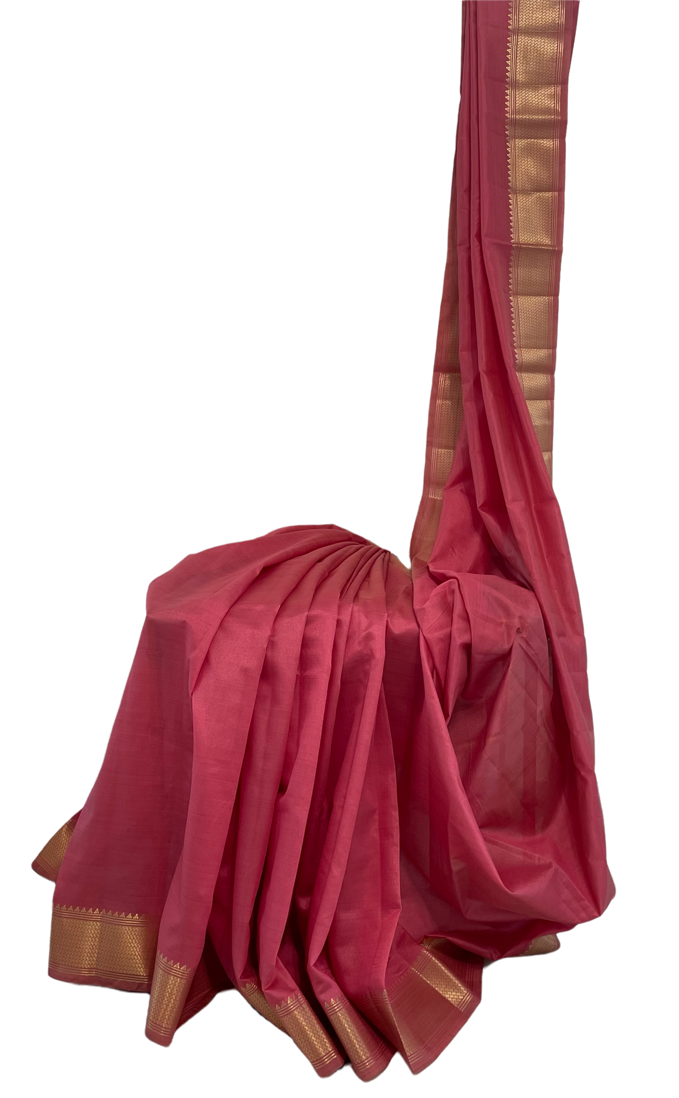 Pink tussar silk saree with gold  border