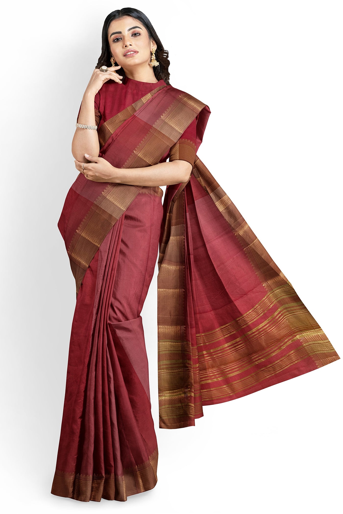 Pink tussar silk saree with gold  border