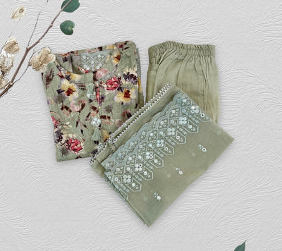 Pista green Linen Kurta set with Dupatta