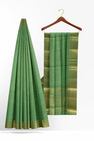Pista green tussar silk saree with gold border