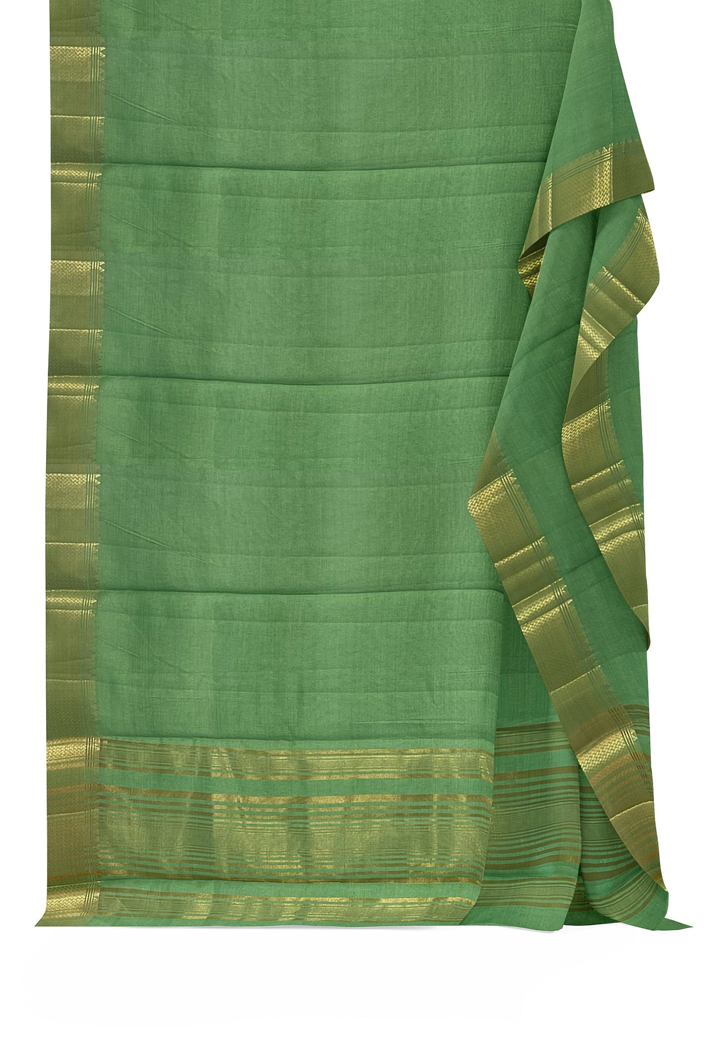 Pista green tussar silk saree with gold border