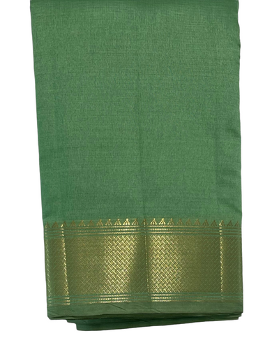 Pista green tussar silk saree with gold border