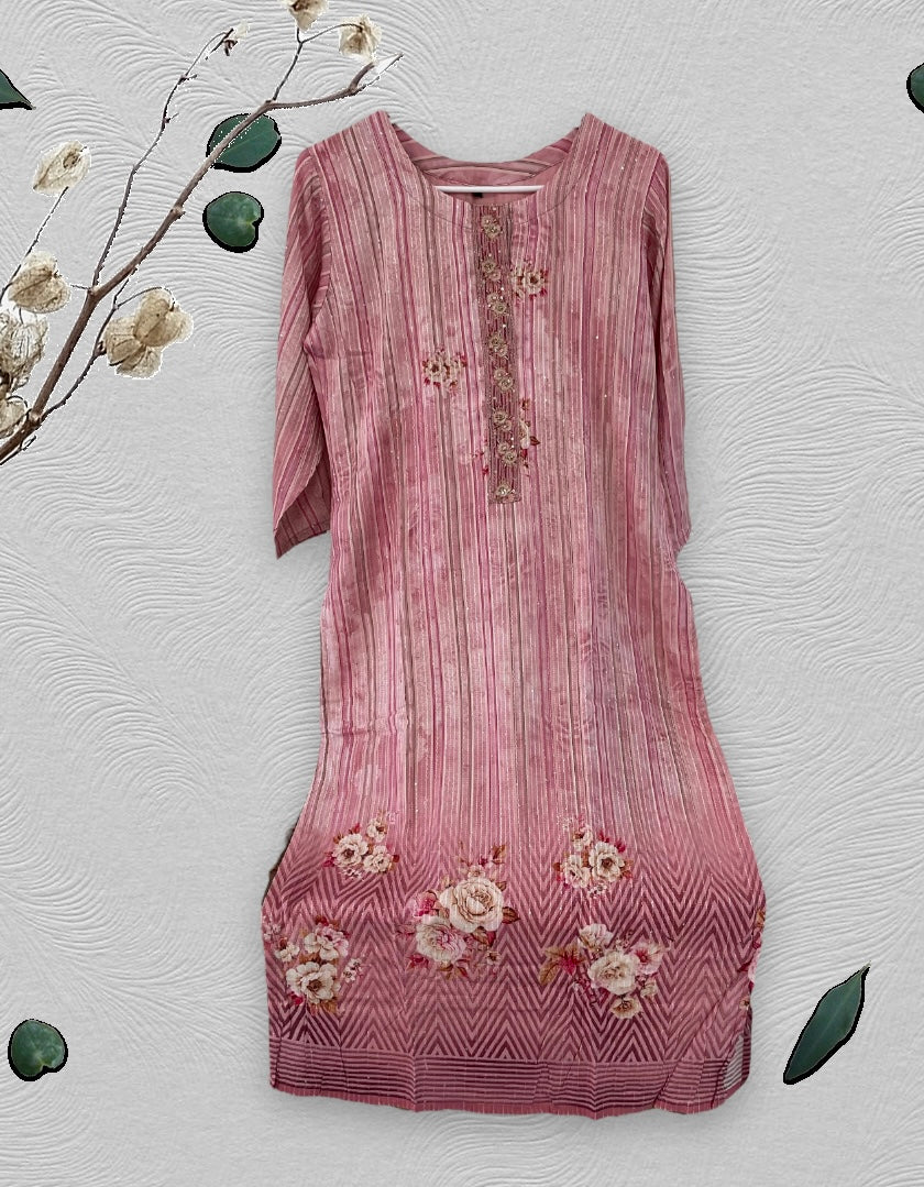 Printed Pink Silk Kurta set with Dupatta