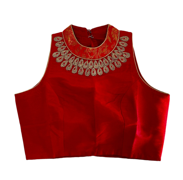 Red Halter Neck Decorative Blouse