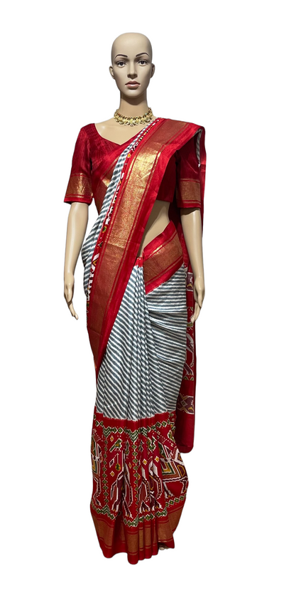 Red Lehariya Patola Saree and blouse set