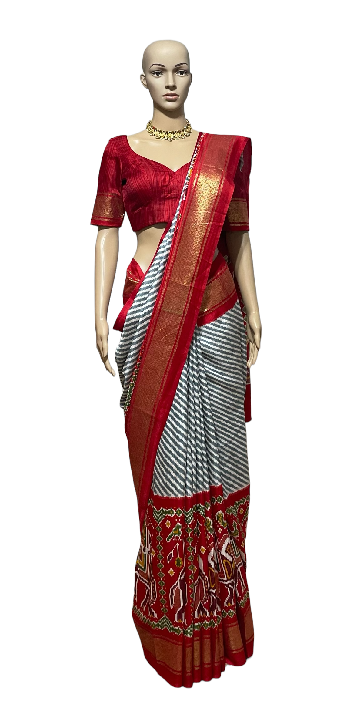 Red Lehariya Patola Saree and blouse set