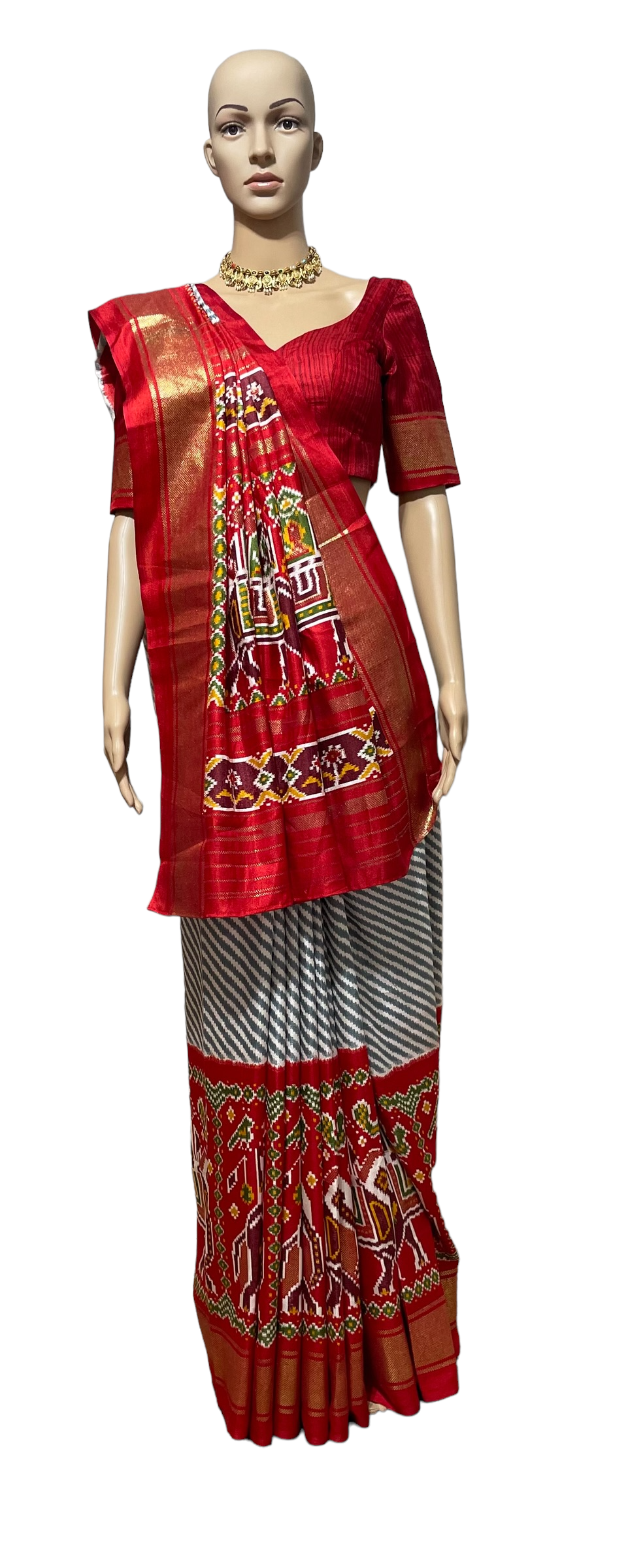 Red Lehariya Patola Saree and blouse set