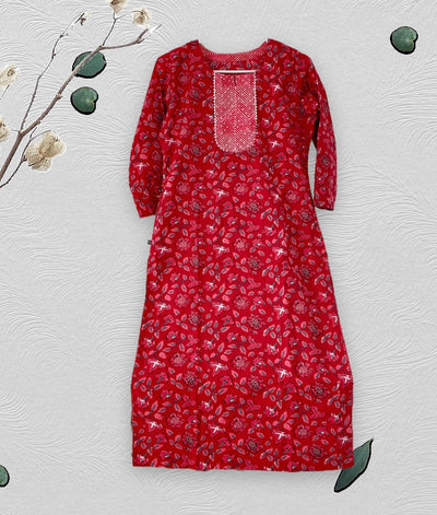 Printed Red suit set with Dupatta