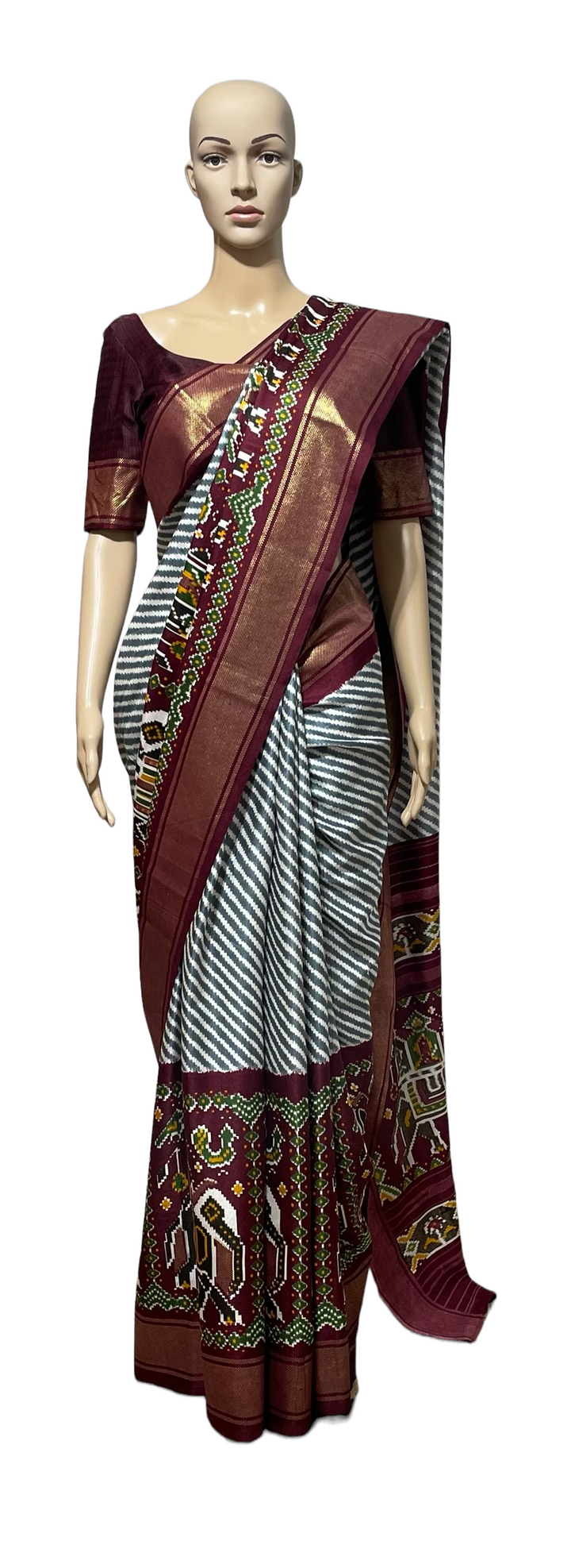 Wine Color Lehariya Patola Saree and blouse set