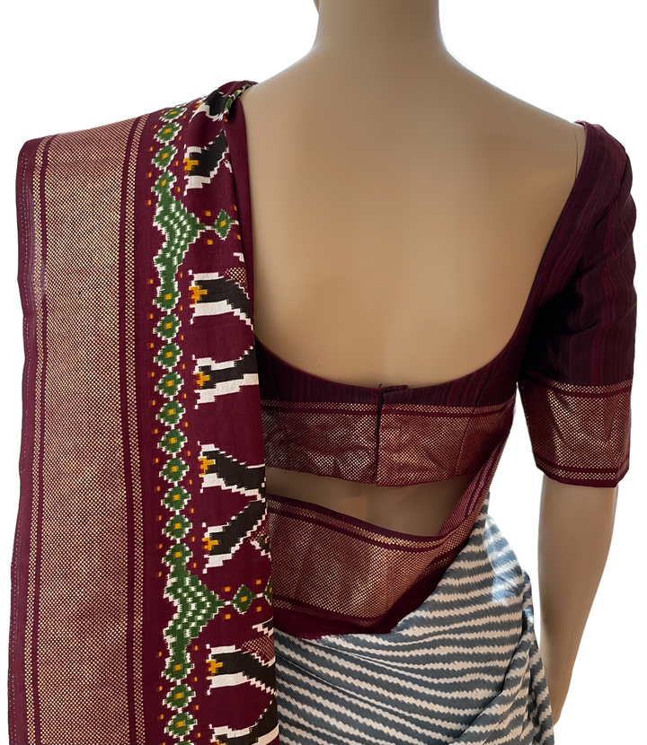 Wine Color Lehariya Patola Saree and blouse set