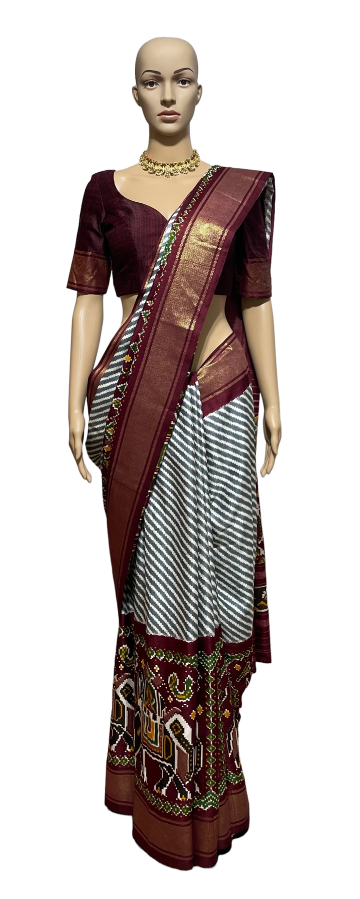 Wine Color Lehariya Patola Saree and blouse set