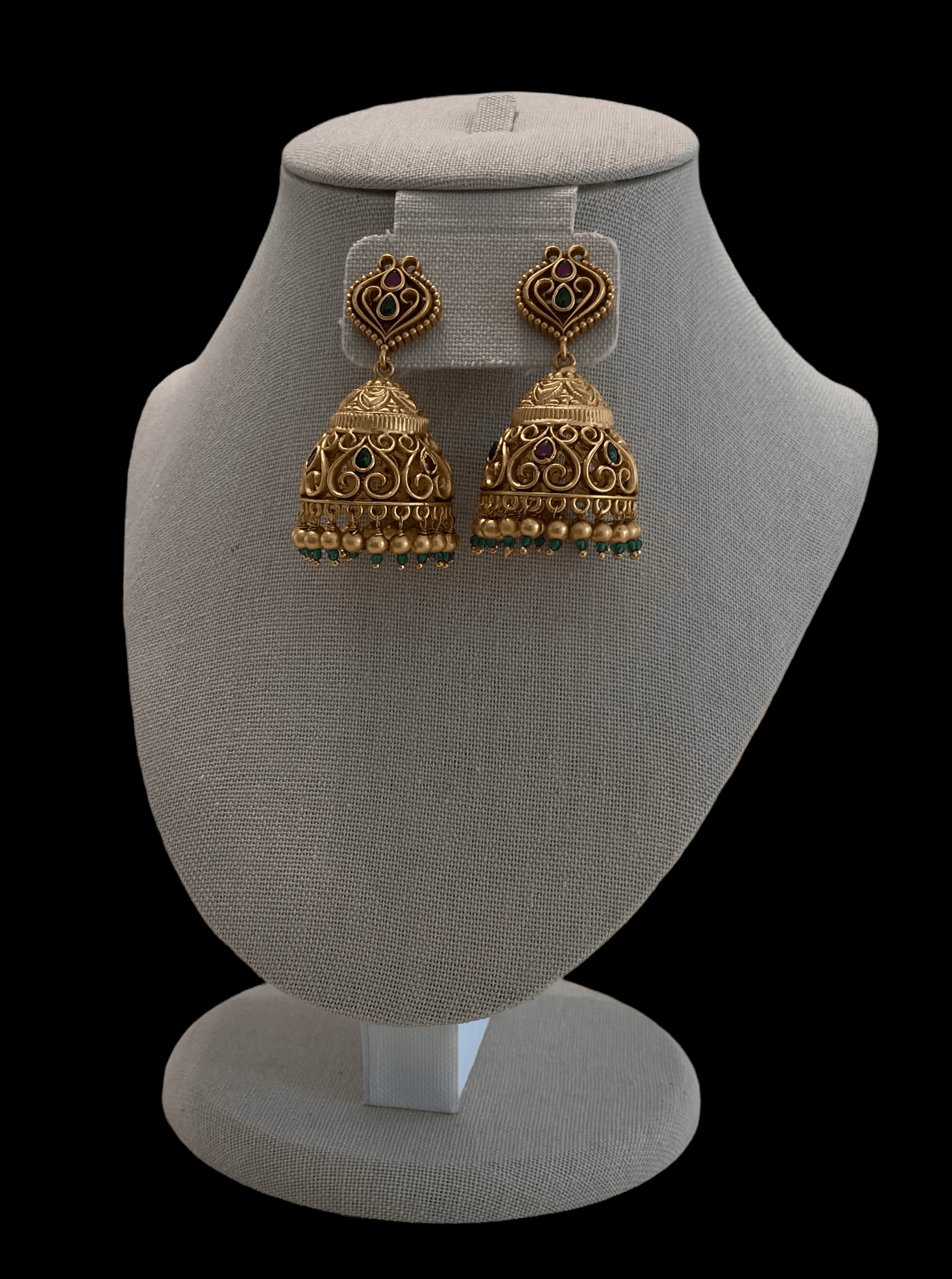 Antique finish Jhumkas with gold beads - Mystic Dhaaga