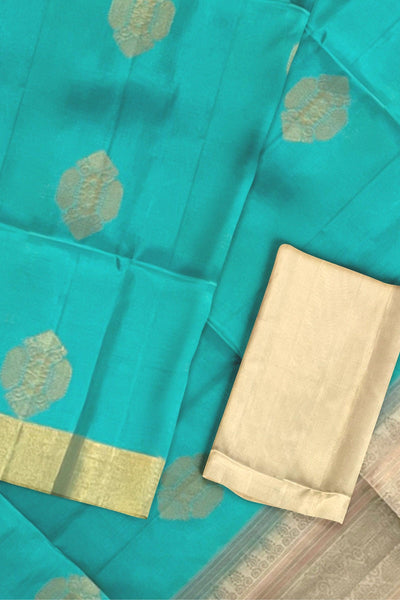 Aqua and beige Soft Silk Saree - Mystic Dhaaga