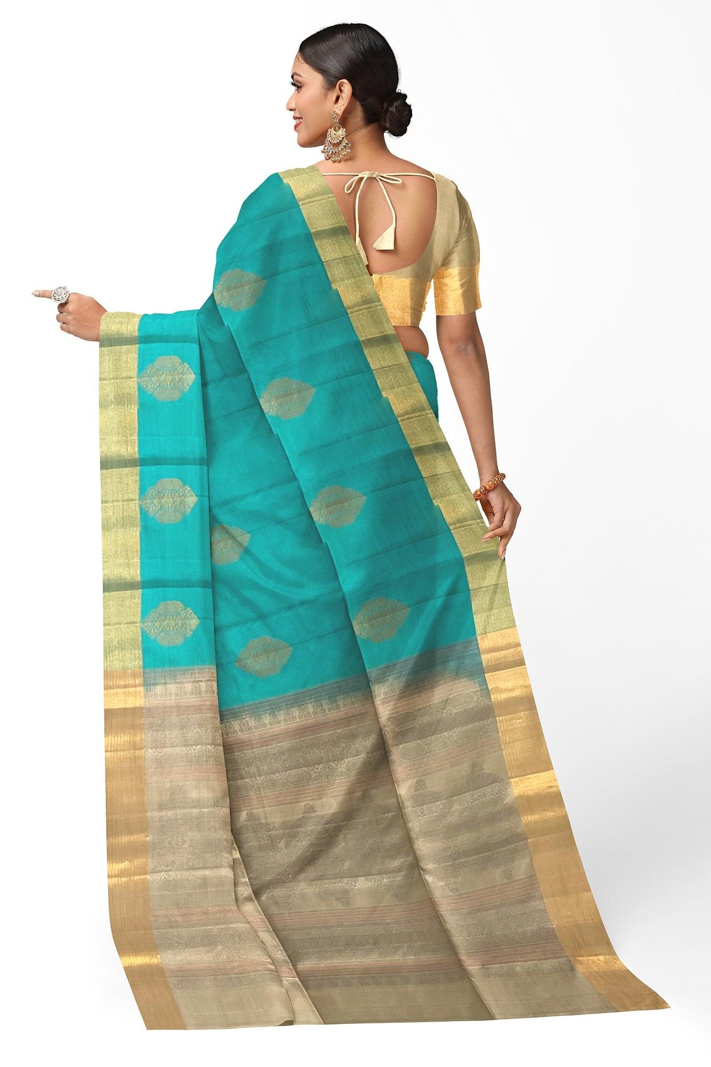 Aqua and beige Soft Silk Saree - Mystic Dhaaga