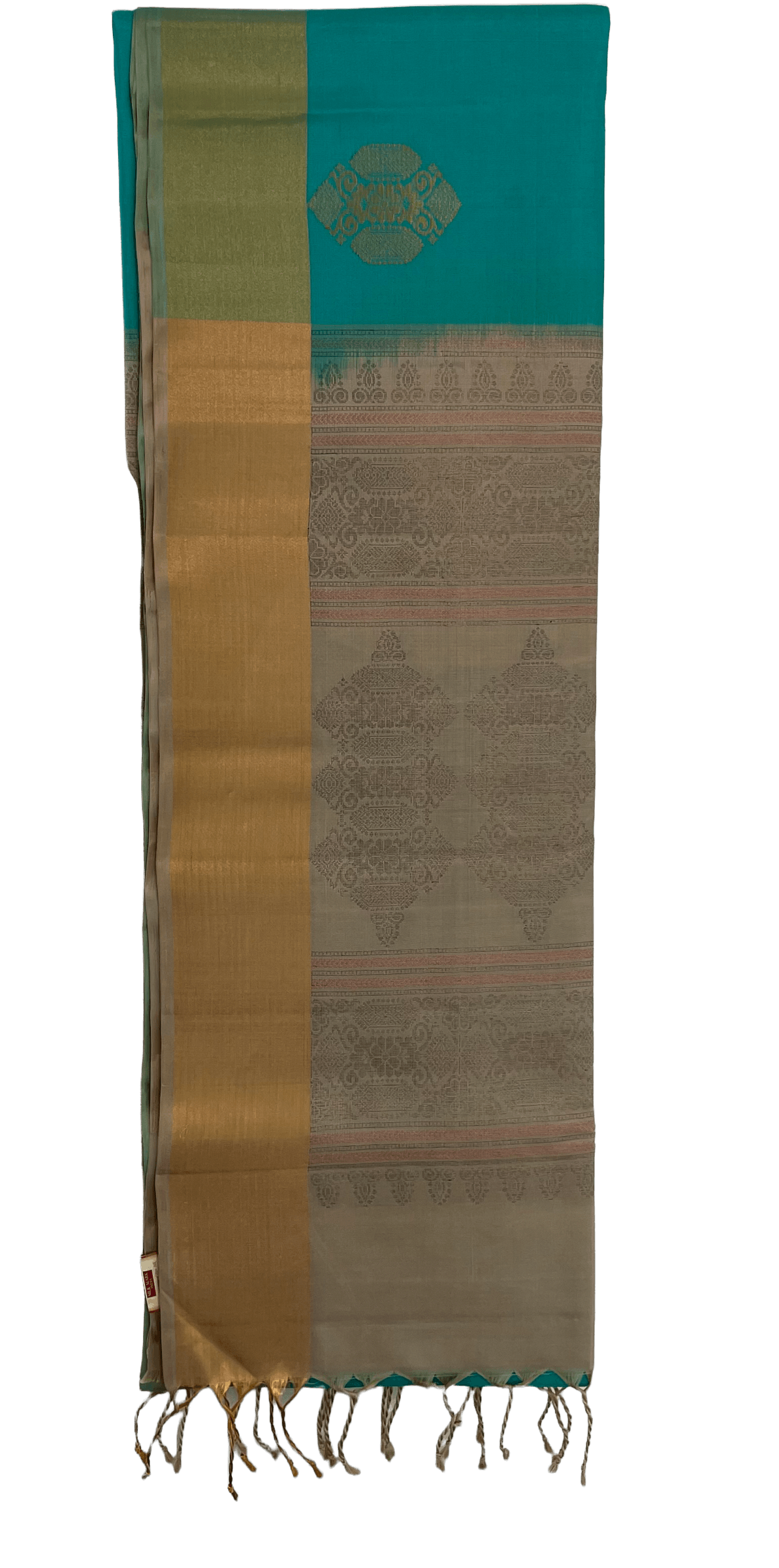 Aqua and beige Soft Silk Saree - Mystic Dhaaga