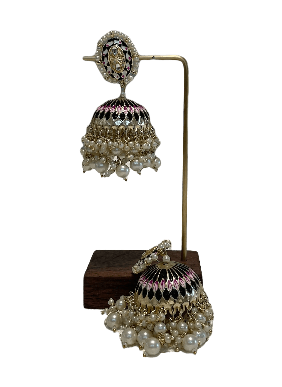 Big Black Meenakari Jhumka with black stud - Mystic Dhaaga