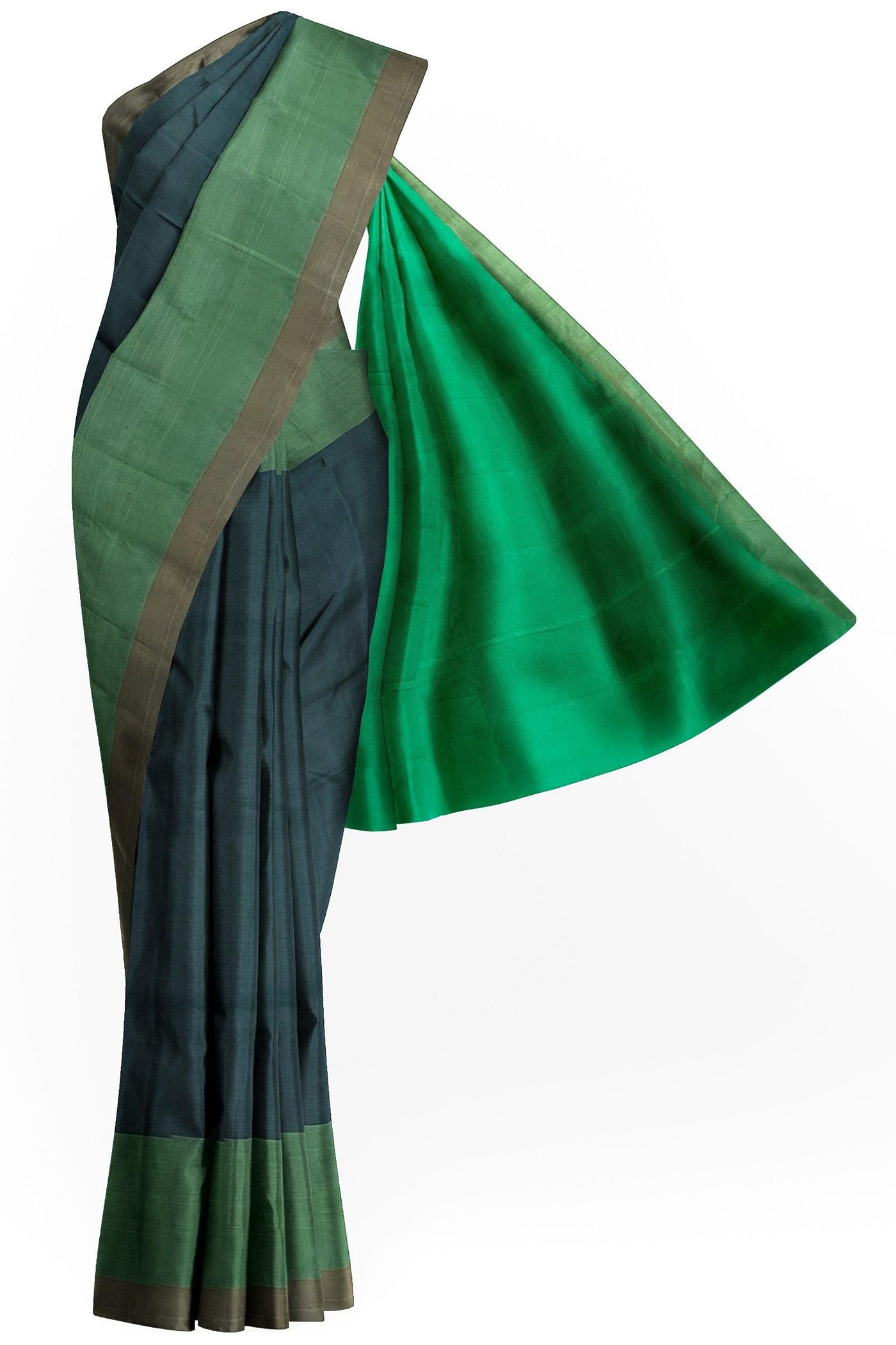 Black and Parrot green silk cotton saree - Mystic Dhaaga