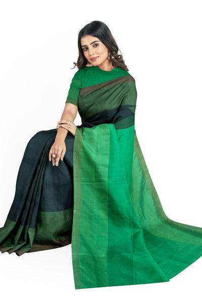 Black and Parrot green silk cotton saree - Mystic Dhaaga